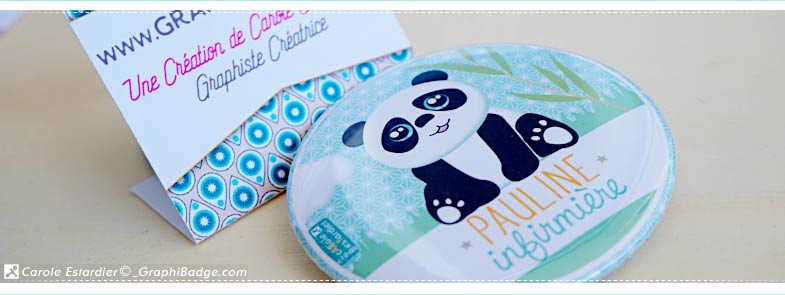 Badge panda artisanal métal personnalisé fait main, infirmière